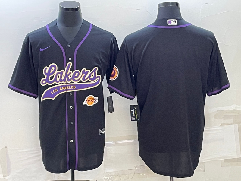 Men's Los Angeles Lakers Blank Black With Patch Cool Base Stitched Baseball Jersey Men's Los Angeles Lakers Blank Black With Patch Cool Base Stitched Baseball Jersey